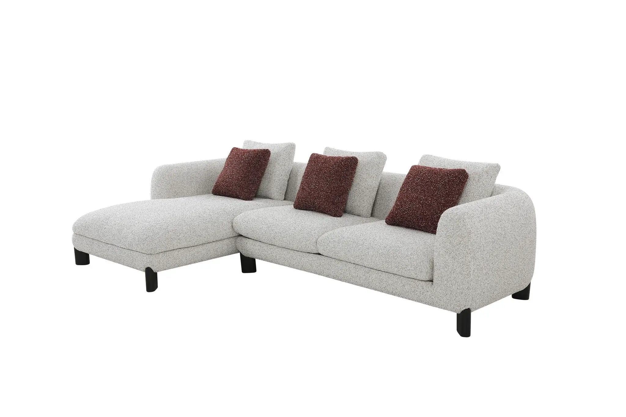 Mardi - Tweed Sectional Sofa With 3 Pillows - Maroon / Beige by Unique Piece Furniture