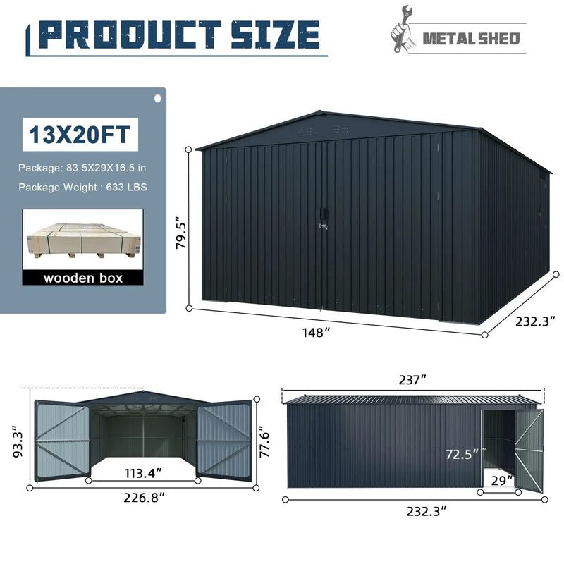 Outdoor Storage Shed, Garden Shed Backyard Utility Tool House Building With 2 Doors And 4 Vents For Car, Truck, Bike, Garbage Can, Tool, Lawnmower by HouseOfZazla