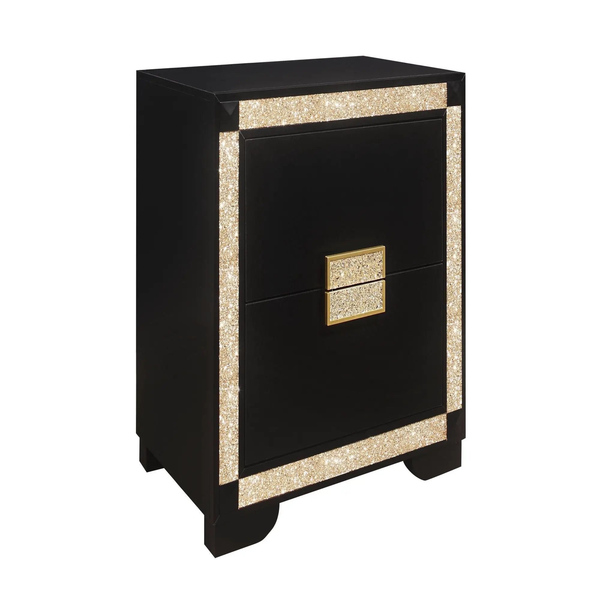 Lively - Nightstand With Glitter Detail And Thick Bar Handle Hardware - Black by Unique Piece Furniture