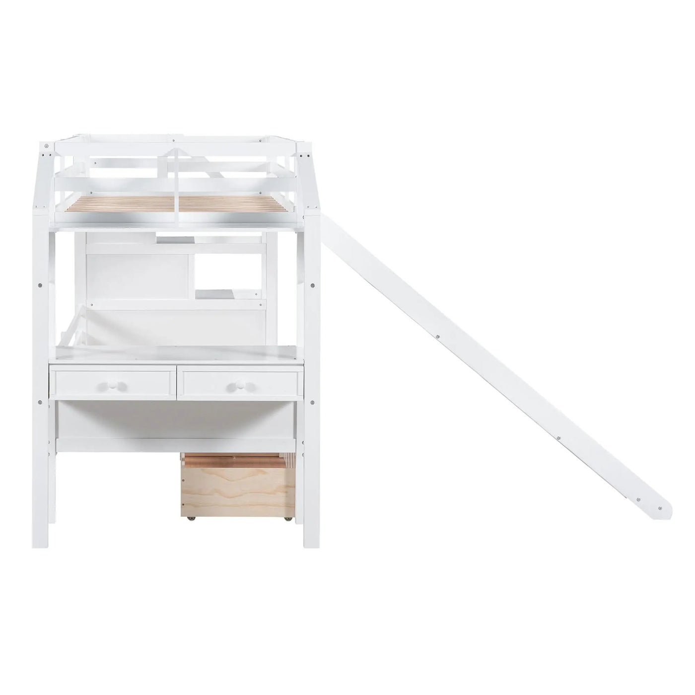 Bunk Bed With Storage Staircase, Slide, Desk, Drawers, And Shelves by HouseOfZazla