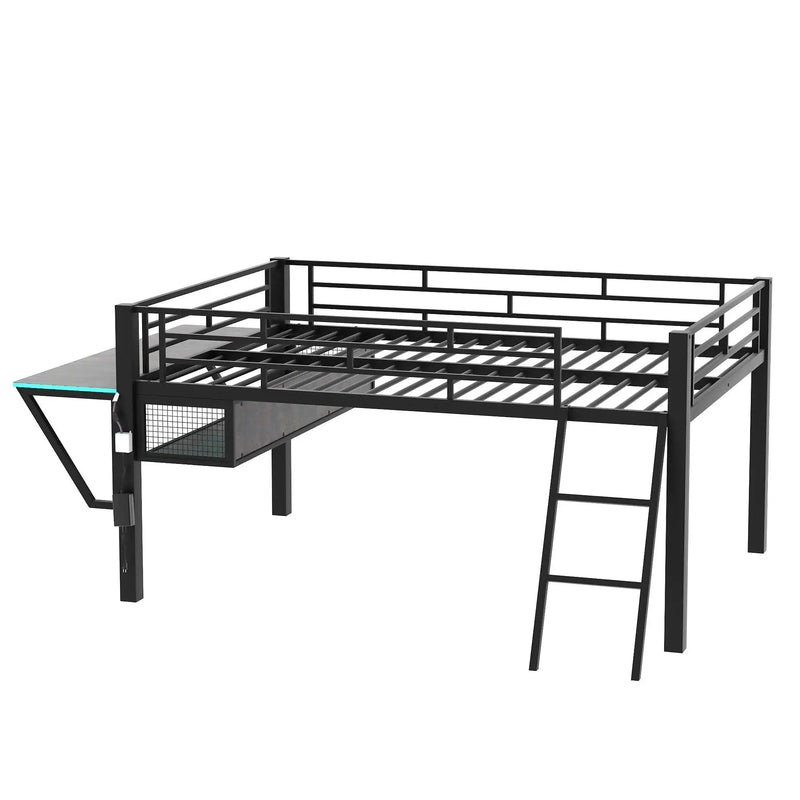 Gaming - Full Size Loft Bed With Desk, LED - Black by HouseOfZazla