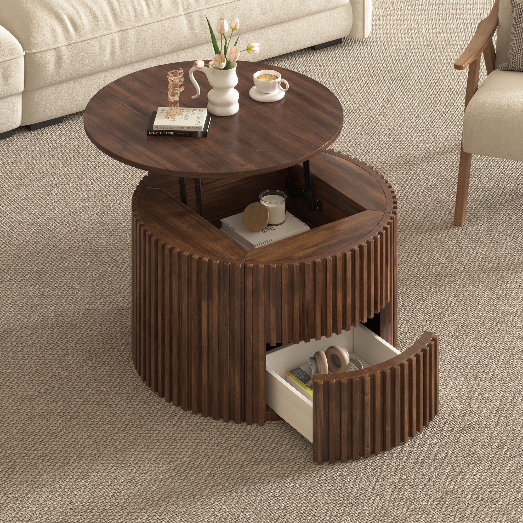 Round Lift Top Coffee Table With Hidden Storage For Living Room by HouseOfZazla