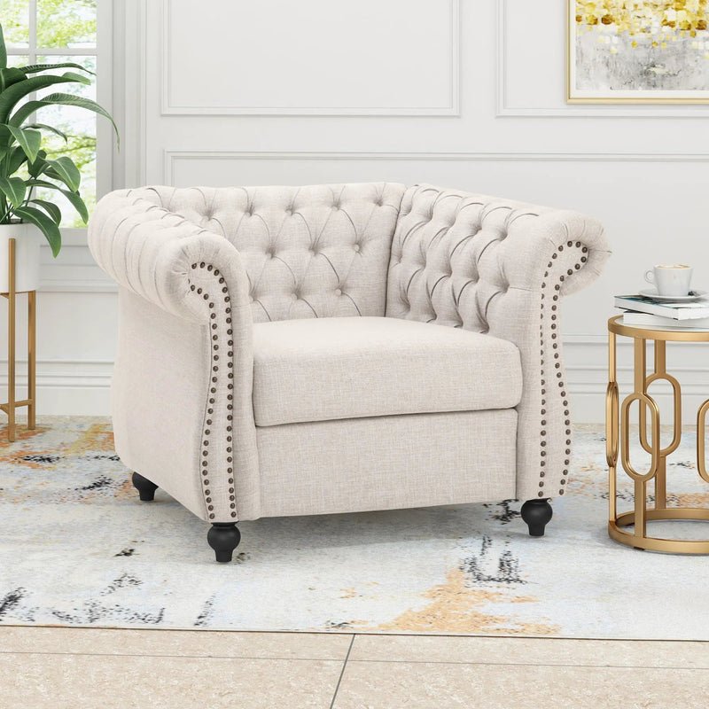 Nexuson Upholstered Chesterfield Chair With Deep Tufted And Nailhead Trim by HouseOfZazla