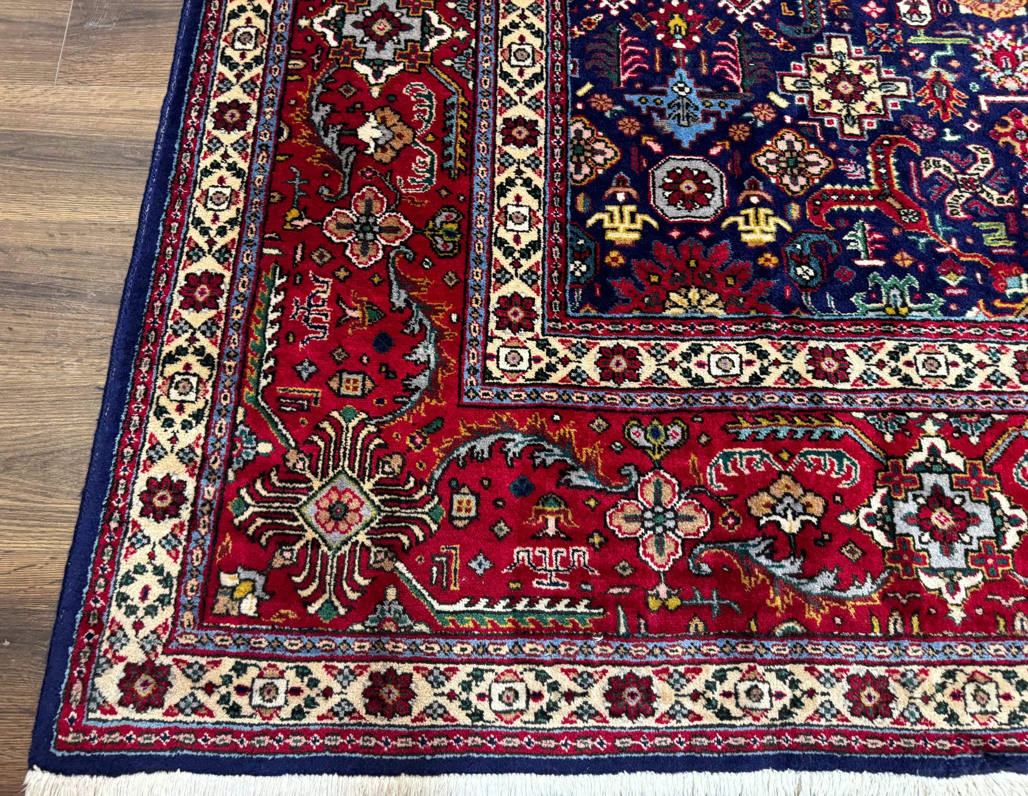 Large Persian Tabriz Rug 10x16, Navy Blue and Red, Allover Pattern, Vintage Hand Knotted Wool Carpet by Jewel Rugs