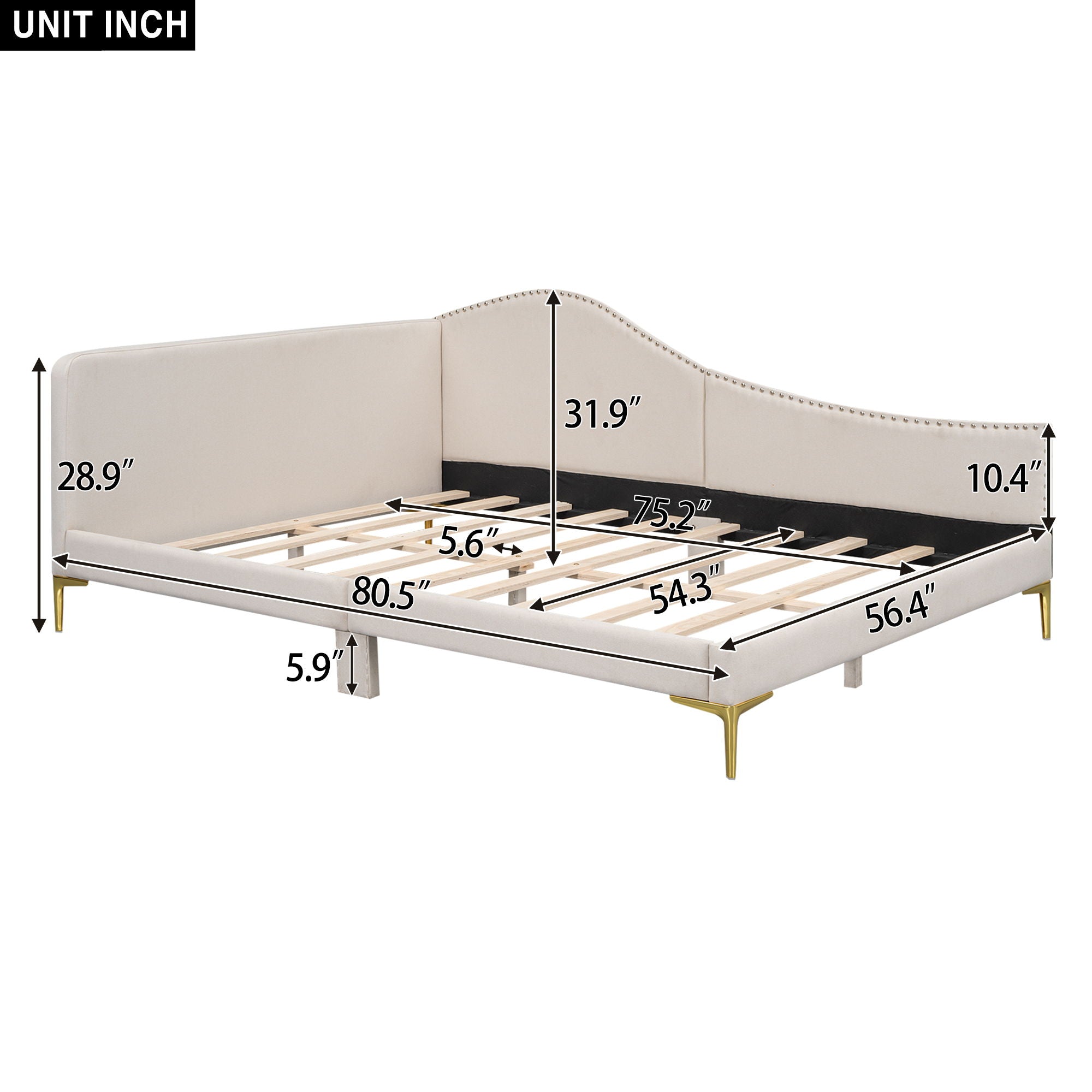 Upholstered Daybed With Headboard And Armrest, Support Legs by HouseOfZazla