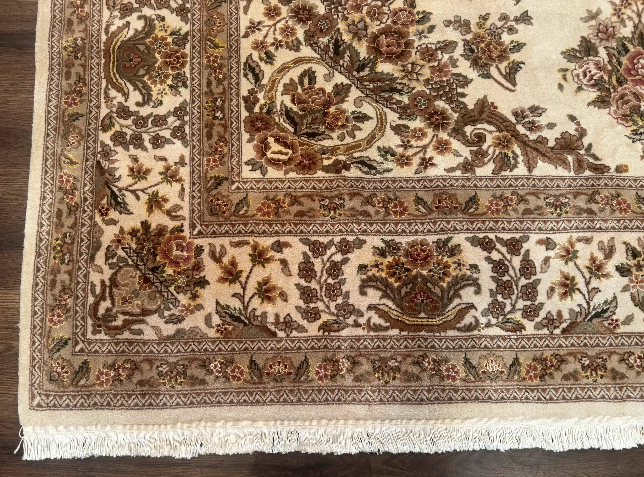 Sino Persian Rug 8x10, Floral, Elegant, Fine 225 KPSI, Beige, Wool & Silk by Jewel Rugs