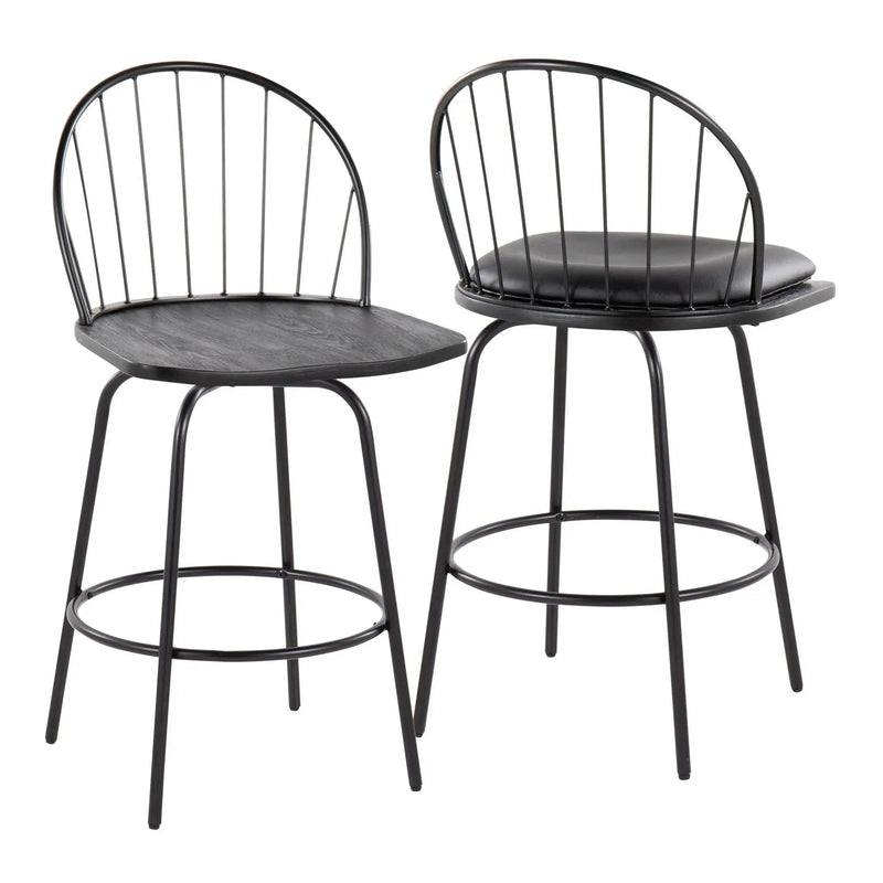 Riley - Claire Farmhouse Fixed Height Counter Stool With Swivel With Round Footrest (Set of 2) by HouseOfZazla