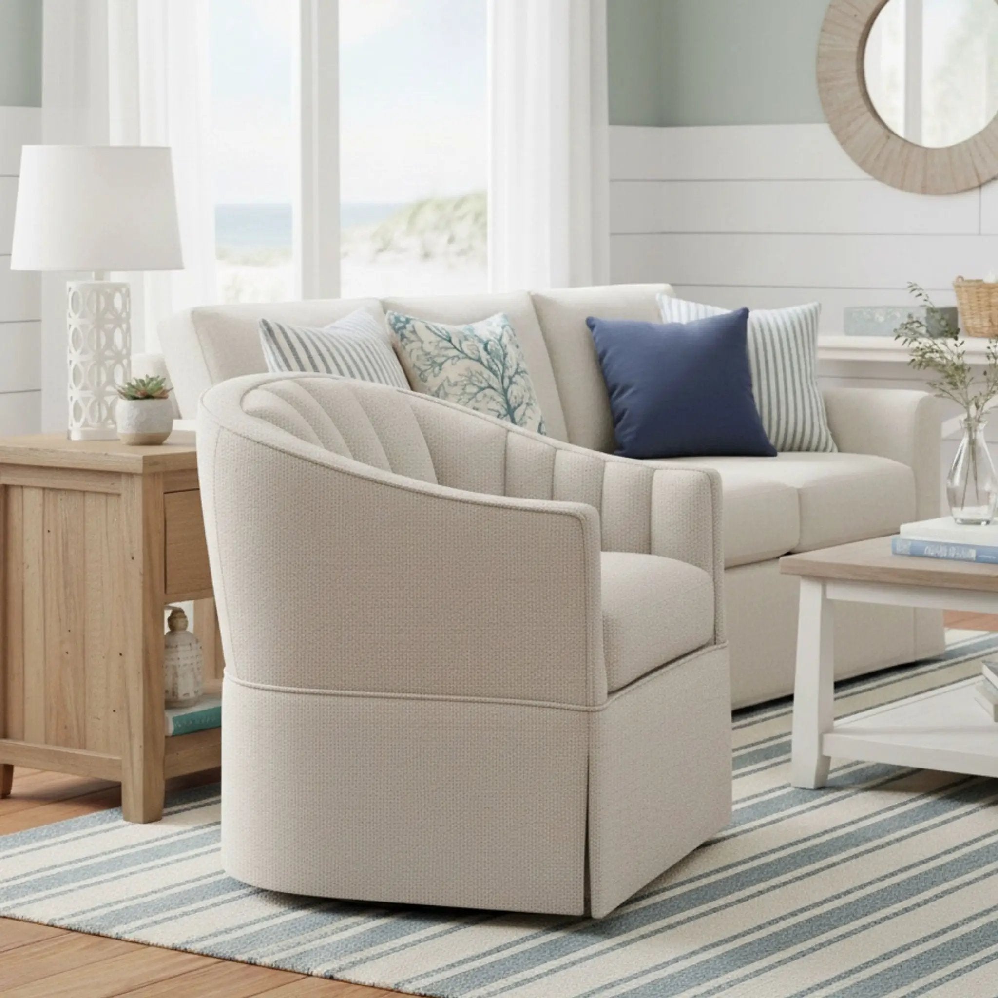 Solitude - Skirted Swivel Accent Chair With Hemp Like by HouseOfZazla