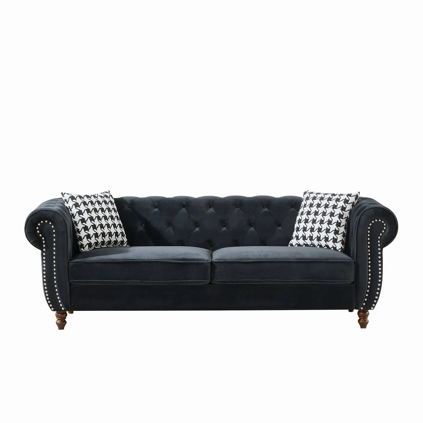Chesterfield Upholstery Fabric Sofa With Roll Armrest & Nailhead by HouseOfZazla