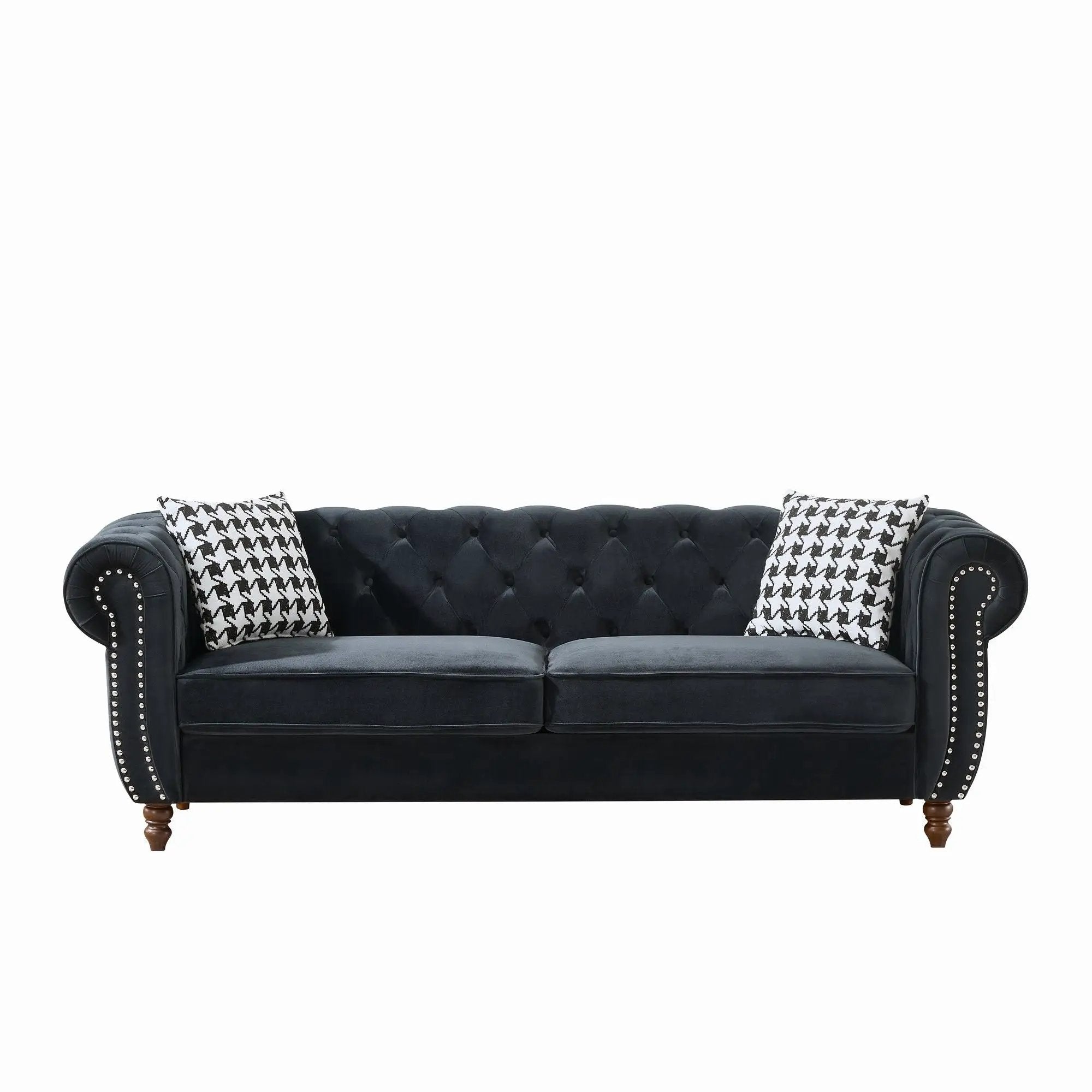Chesterfield Upholstery Fabric Sofa With Roll Armrest & Nailhead by Unique Piece Furniture