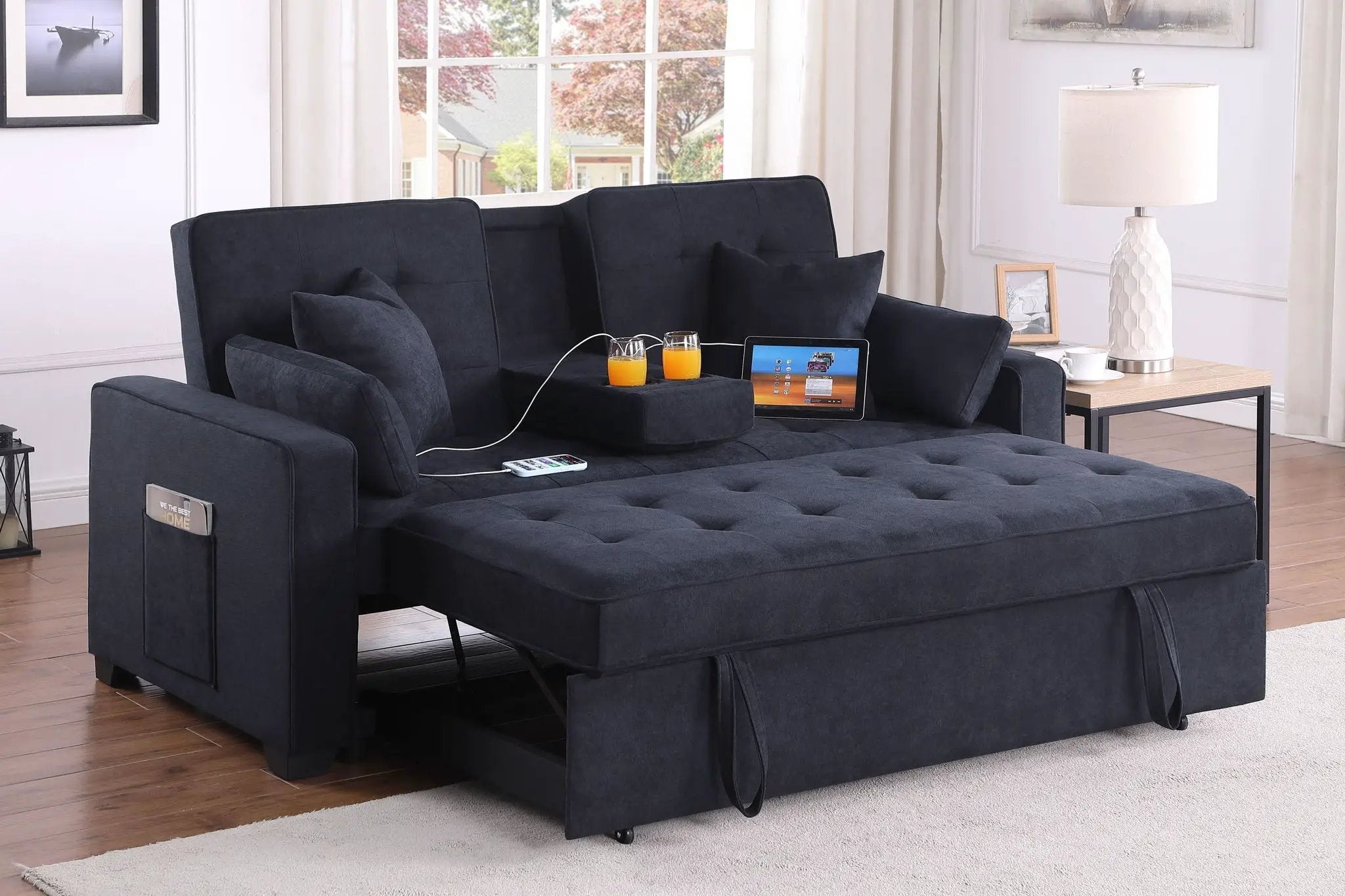 Cody II - 69.5"W Woven Fabric Convertible Sleeper Loveseat with Cup Holder by Unique Piece Furniture