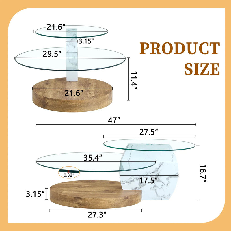 Contemporary Artistic Double Layer Coffee Table, Tempered Glass Top by HouseOfZazla