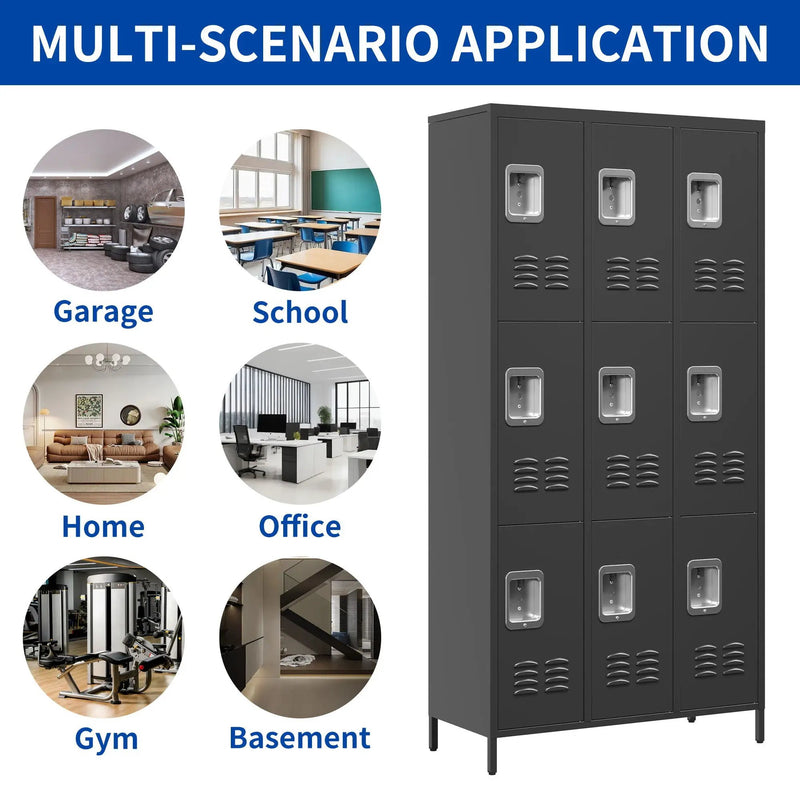 9 Door Lockers With Lock For Secure Storage And - Black by HouseOfZazla