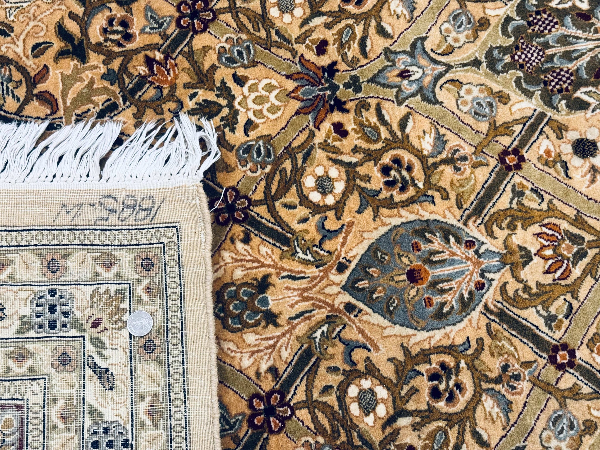 Fine Pak Persian Rug 9x12, Gold and Wine Red, Panel Design, 330 KPSI by Jewel Rugs