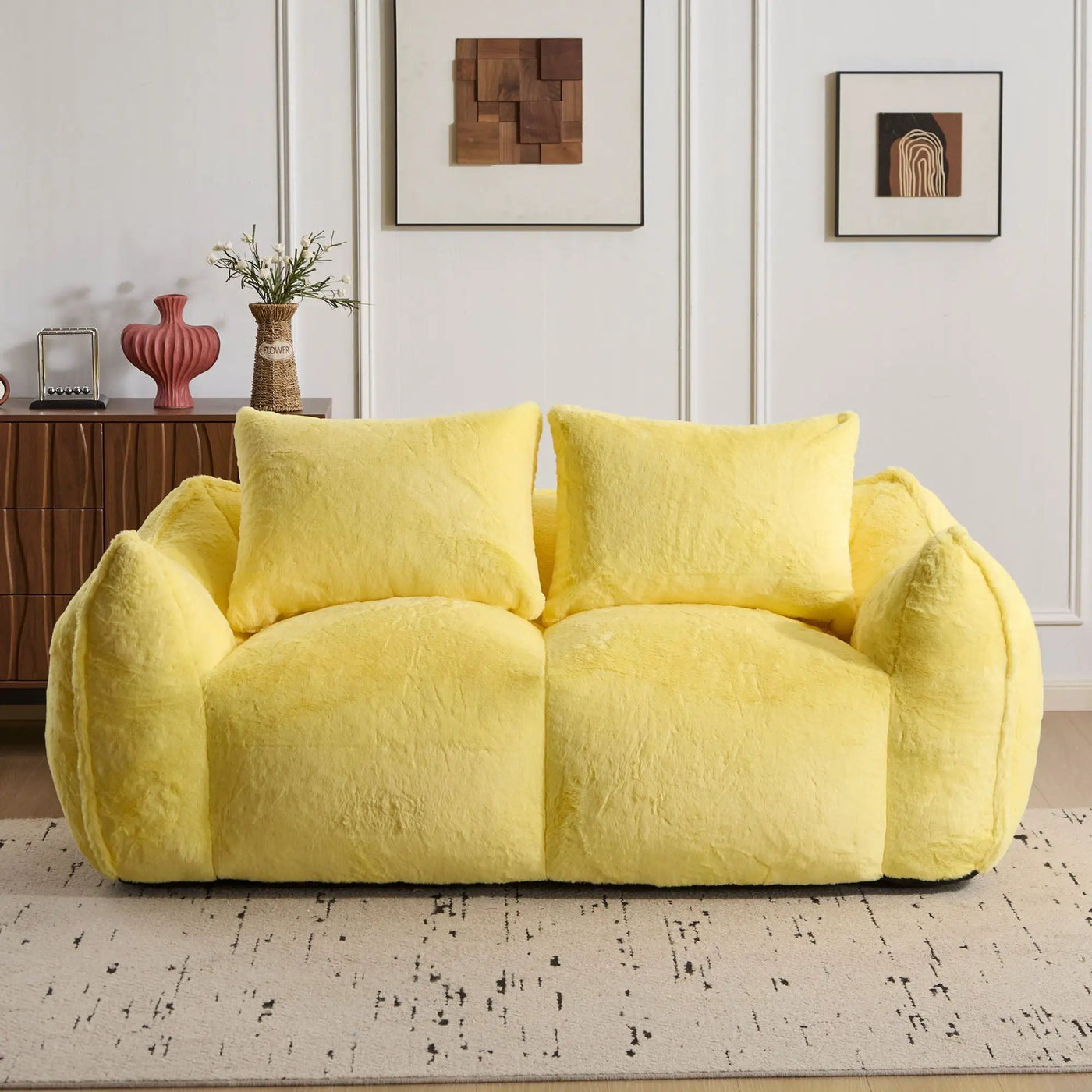 Giant Bean Bag Couch, Ultra Soft Fluffy Loveseat For Living Room by HouseOfZazla