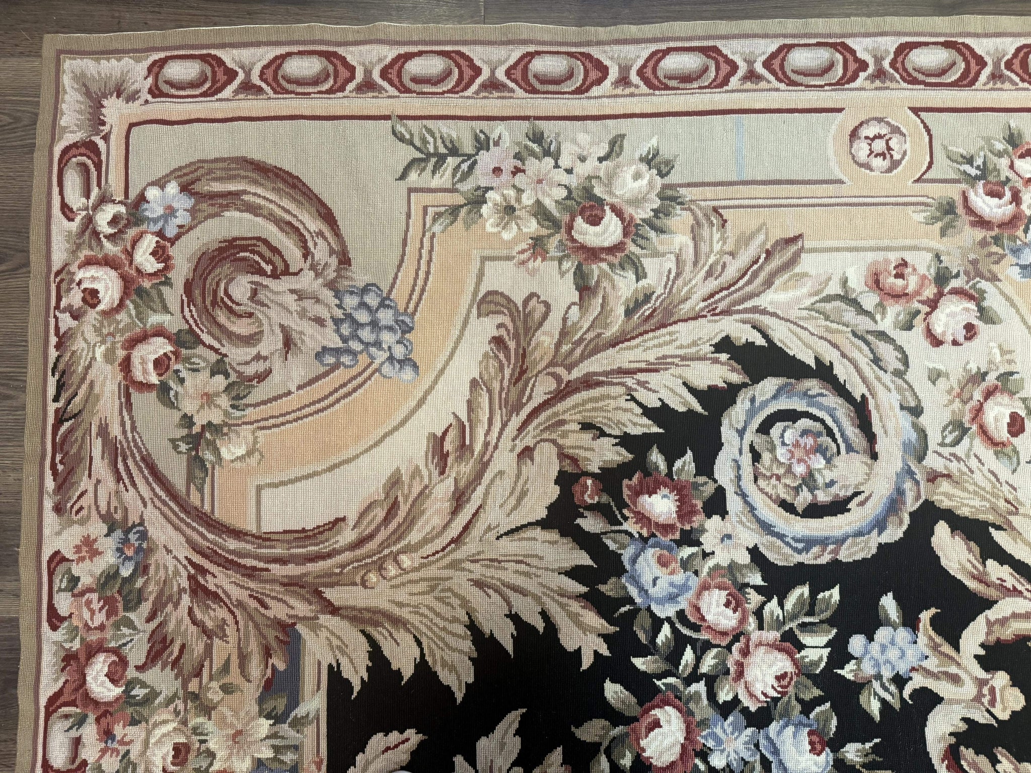 Wonderful Needlepoint Rug 10x14, Large Aubusson Carpet, Floral, Elegant, European Design by Jewel Rugs