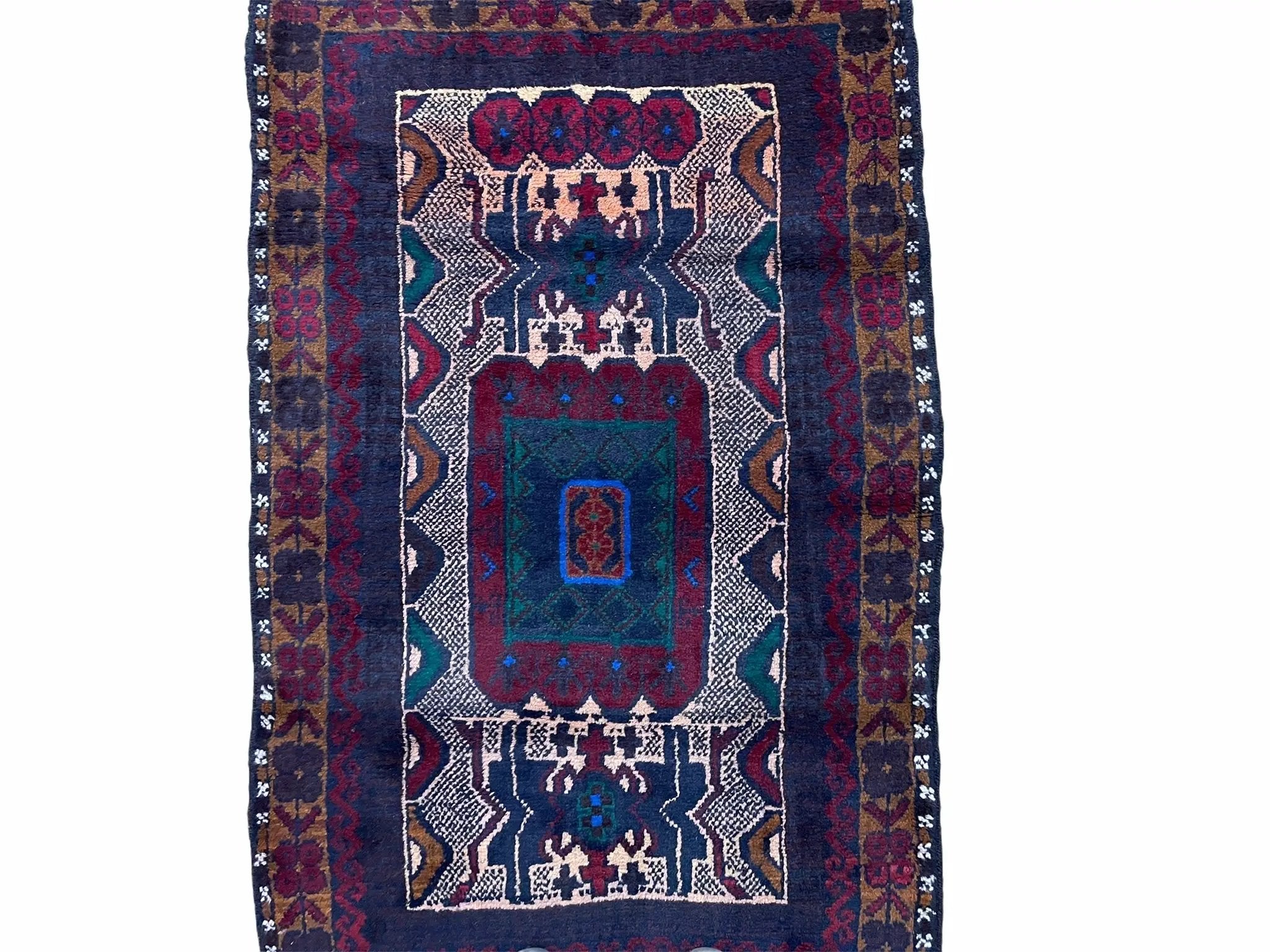 3 X 5 Vintage Handmade Tribal Wool Rug Balouchi Rug Afghan Rug Red Beige Nice by Jewel Rugs