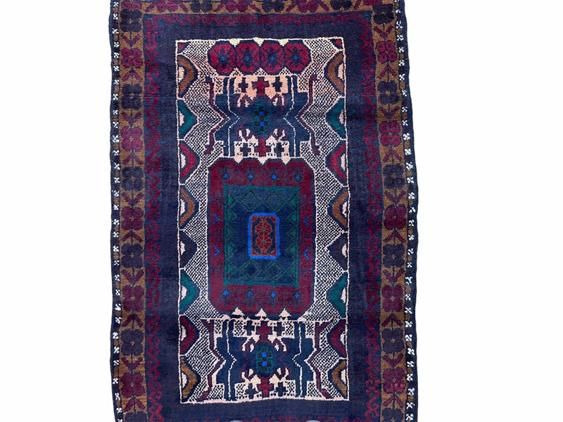3 X 5 Vintage Handmade Tribal Wool Rug Balouchi Rug Afghan Rug Red Beige Nice by Jewel Rugs