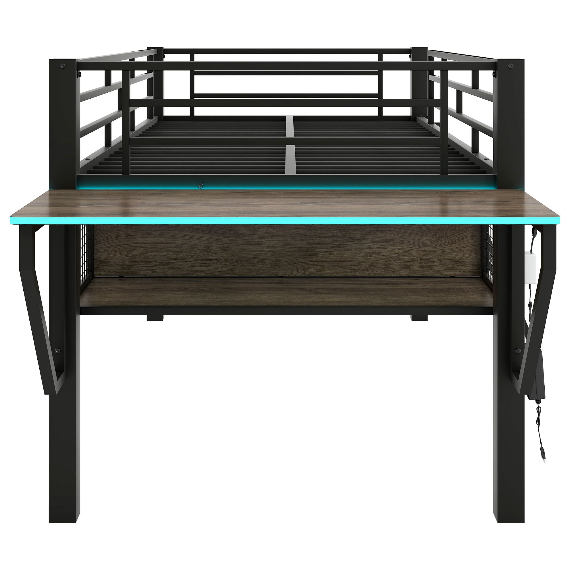 Gaming - Twin Loft Bed With Desk And LED - Black by HouseOfZazla