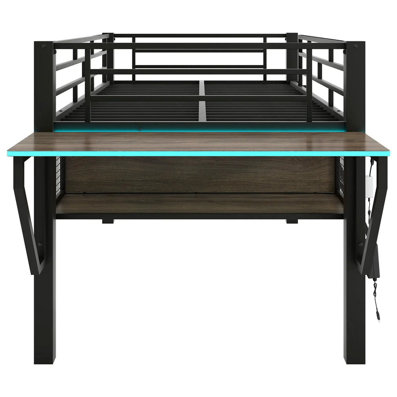 Gaming - Twin Loft Bed With Desk And LED - Black by HouseOfZazla