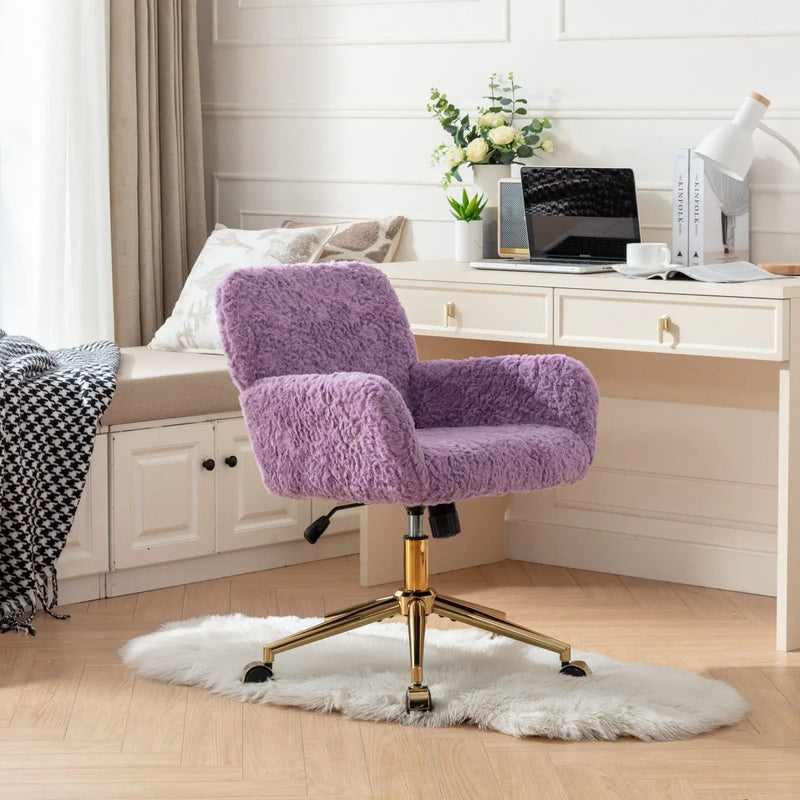 Office Chair, Artificial Rabbit Hair Home Office Chair With Metal Base, Adjustable Desk Chair Swivel Office Chair, Vanity Chair by HouseOfZazla
