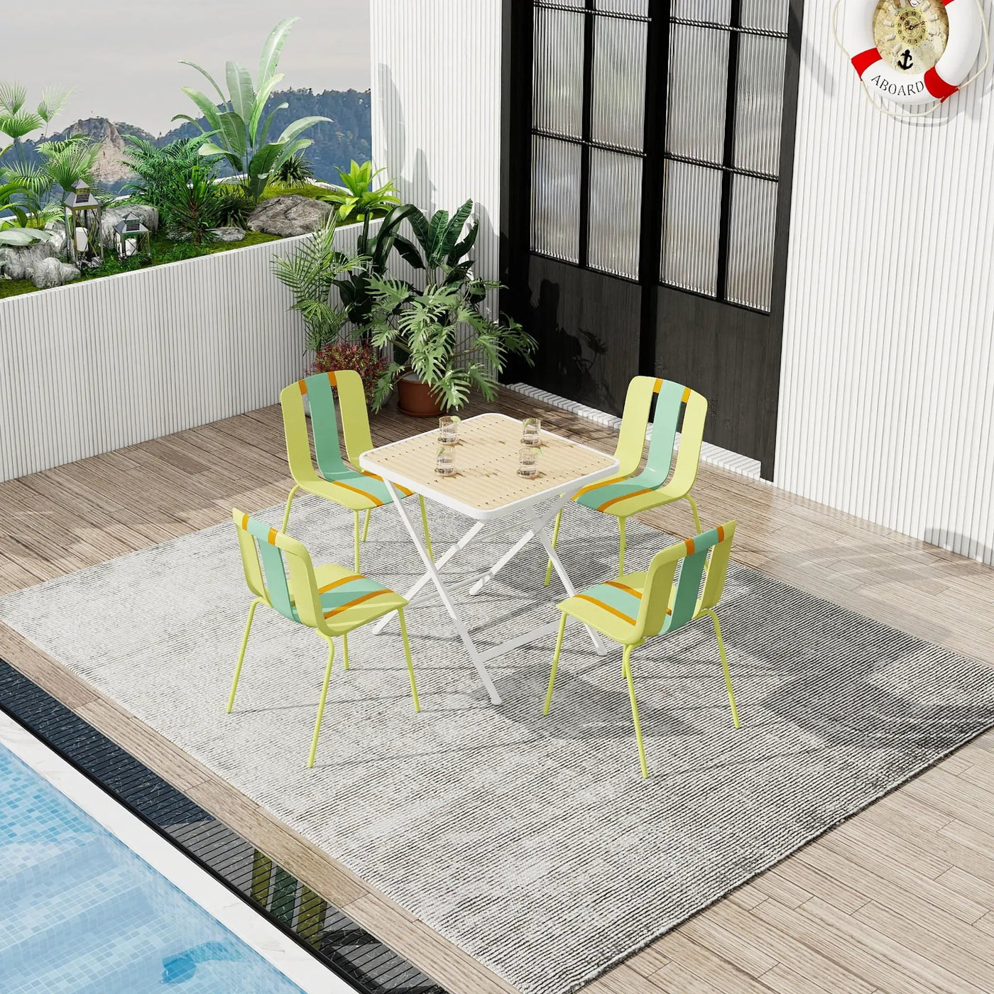 4 Piece Set Of Modern Striped Single Chairs With Folding Square Table by HouseOfZazla