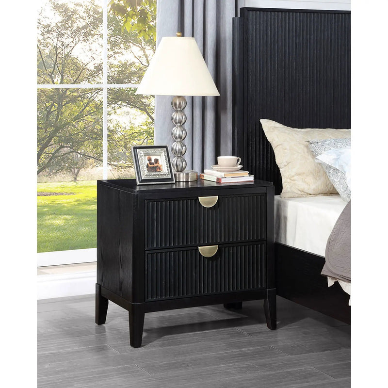 Mason - 2 Drawer Nightstand With Fluted Design - Black by HouseOfZazla