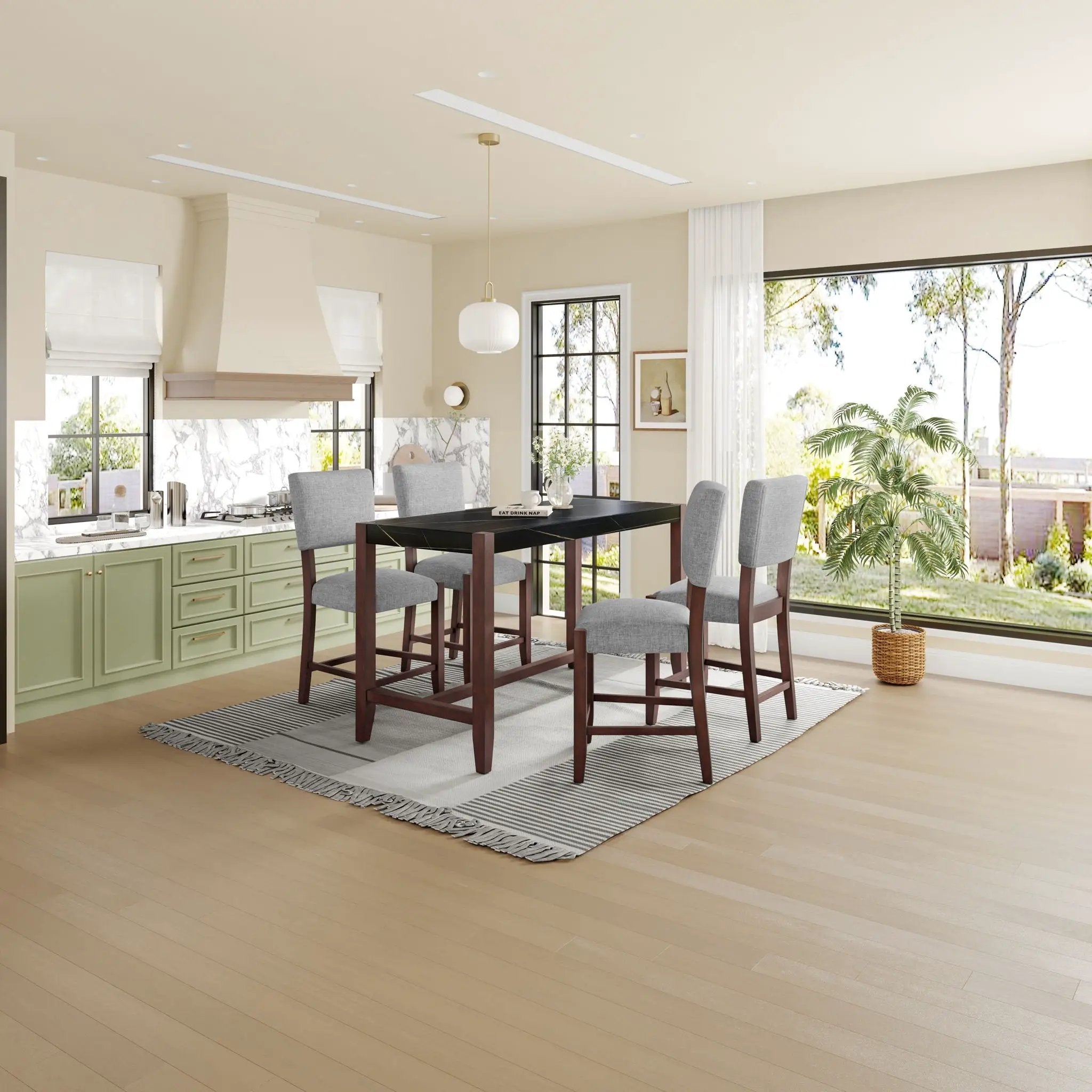 5 Piece Counter Height Dining Set, Bar Table With 4 Upholstered Chairs by HouseOfZazla