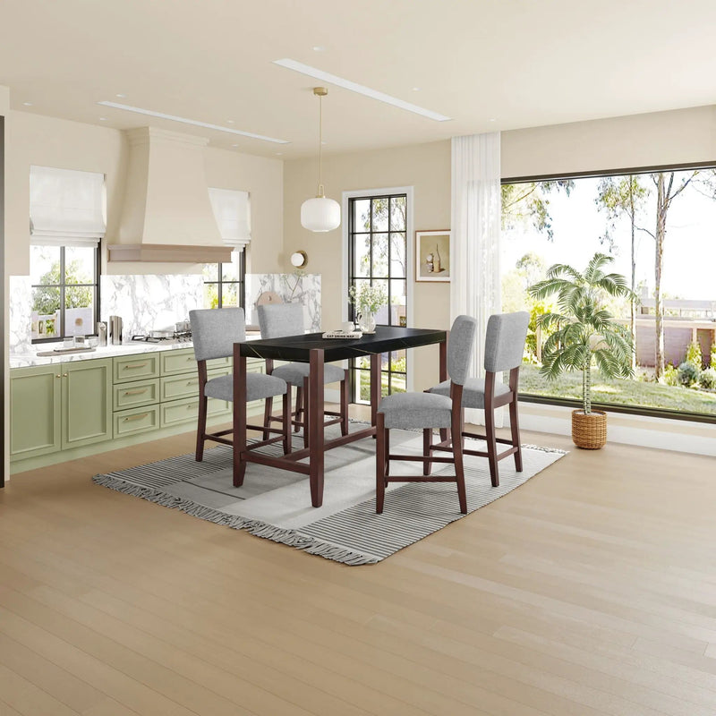 5 Piece Counter Height Dining Set, Bar Table With 4 Upholstered Chairs by HouseOfZazla