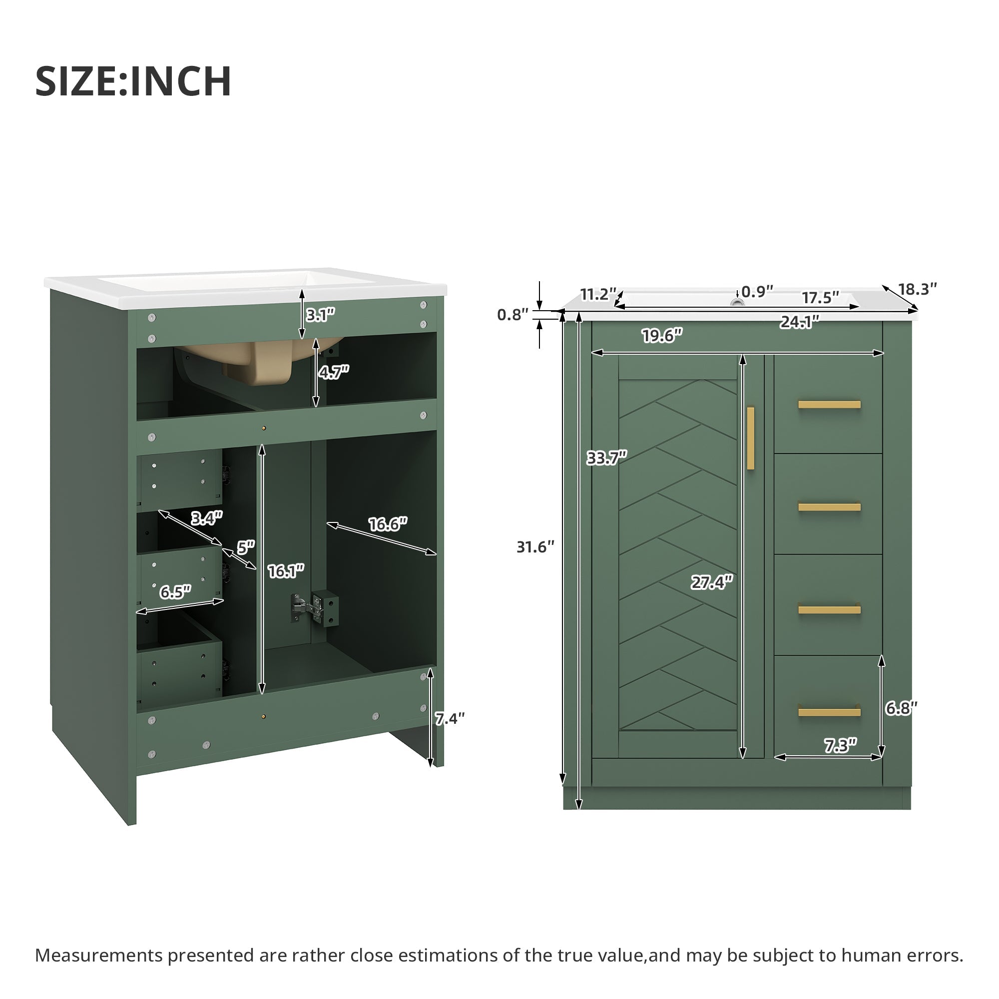 24" Bathroom Vanity with Integrated Ceramic Sink and Storage by HouseOfZazla