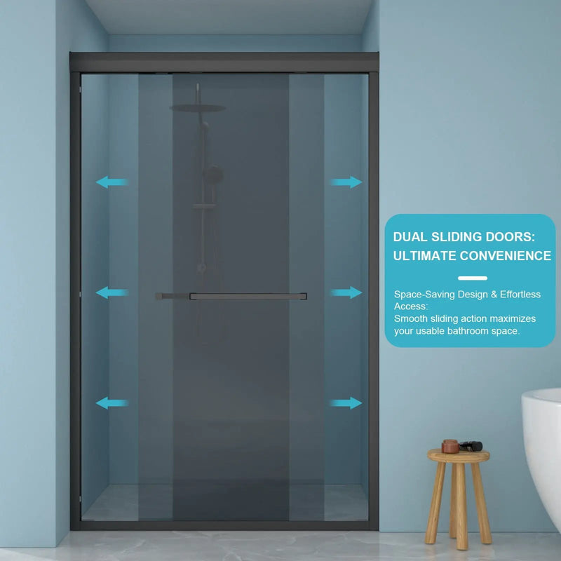 Double Sliding Glass Shower Door 8Mm Tempered Glass With Stainless Steel Frame - Matte Black by HouseOfZazla