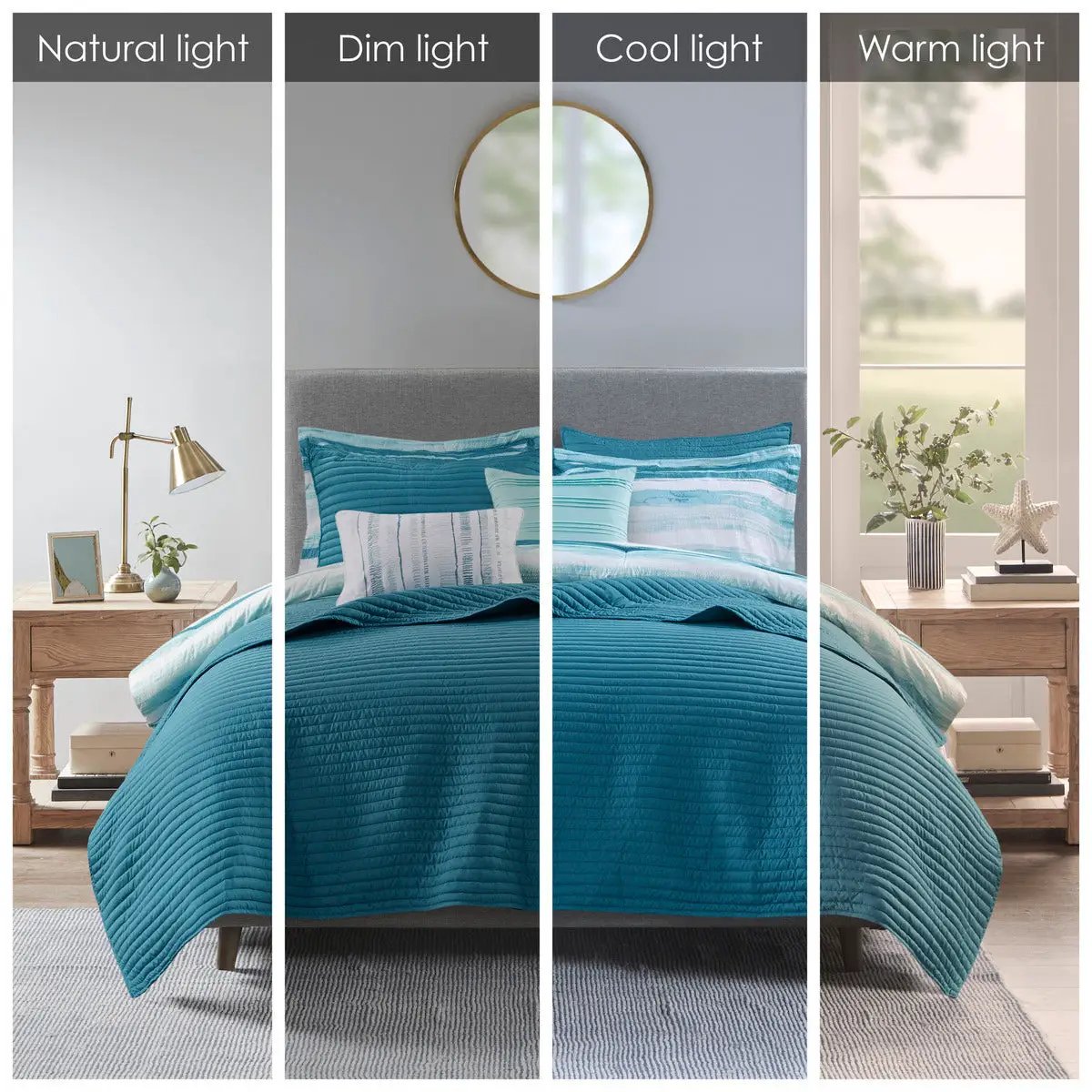 8 Piece Printed Seersucker Comforter and Quilt Set Collection Aqua King/Cal King by HouseOfZazla
