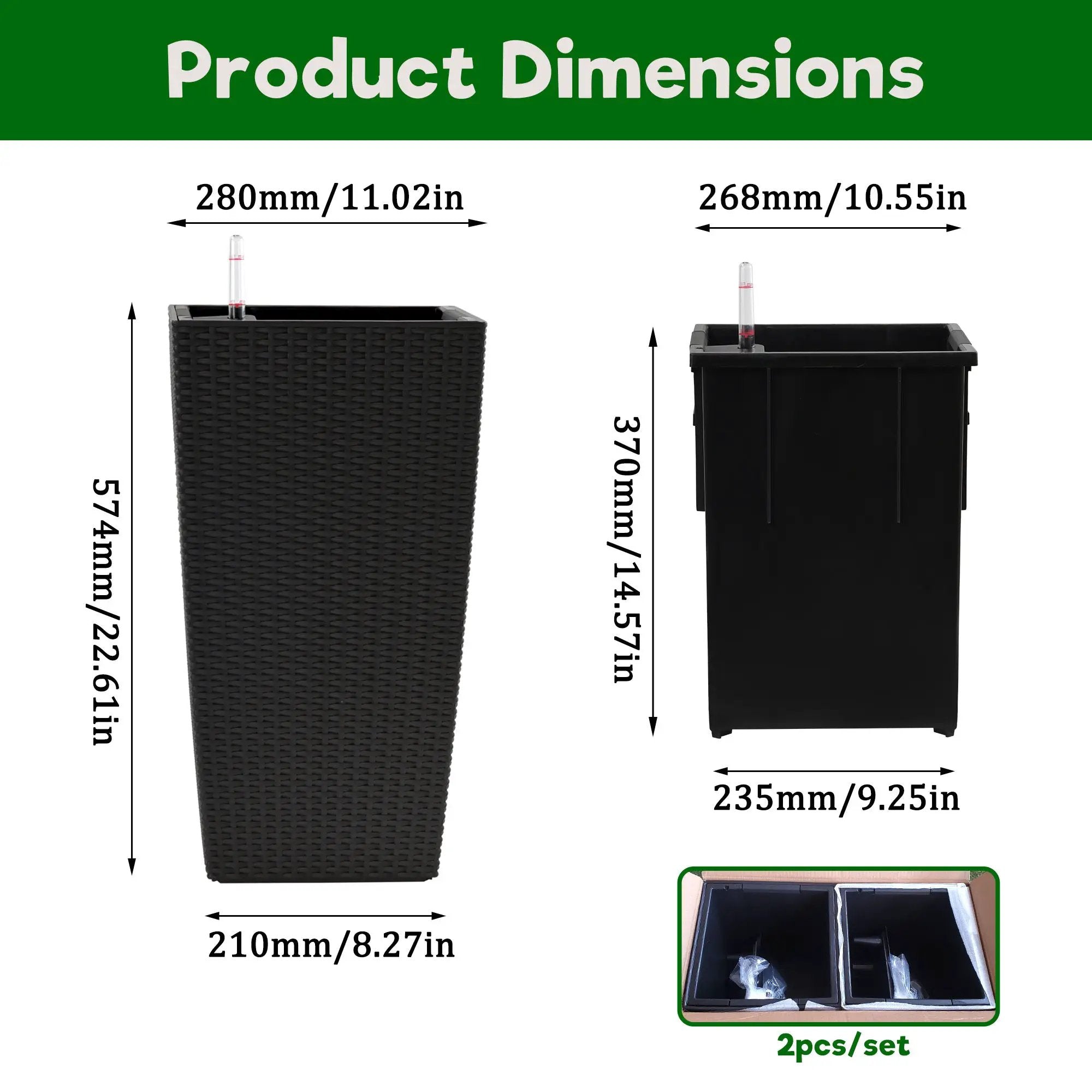Pack of 2 Square Planters with Automatic Watering System by HouseOfZazla