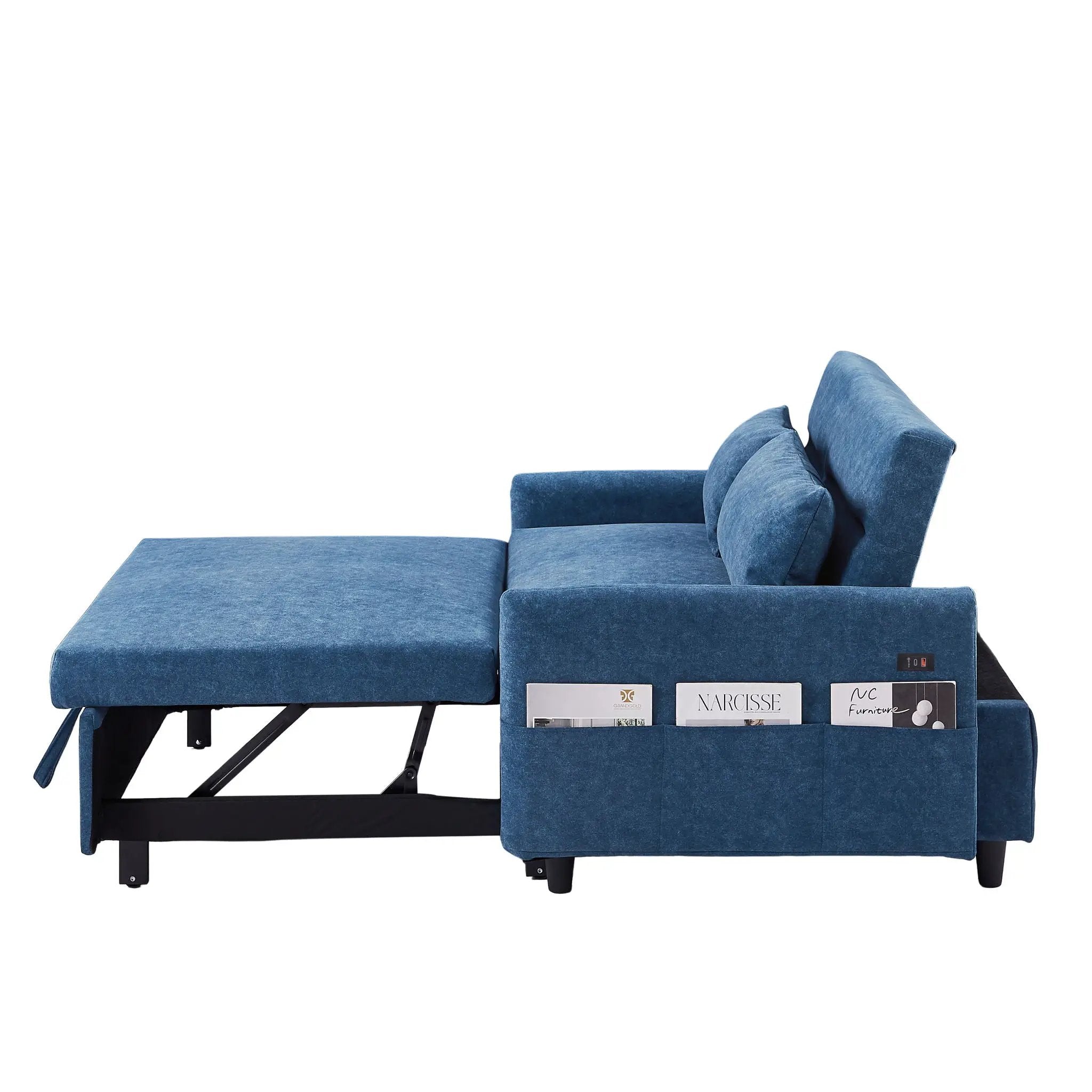 Pull Out Sleep Sofa Bed Loveseats Sofa Couch With Adjsutable Backrest, Storage Pockets, 2 Soft Pillows, USB Ports For Living Room, Bedroom, Apartment, Office by HouseOfZazla