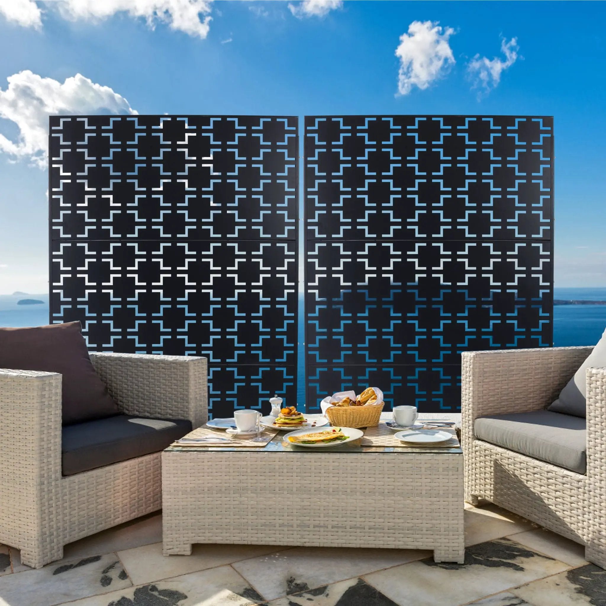 Outdoor / Indoor Privacy Screen Metal Privacy Screen, Freestanding Decorative Privacy Screen For Deck Balcony Patio - Black by Unique Piece Furniture