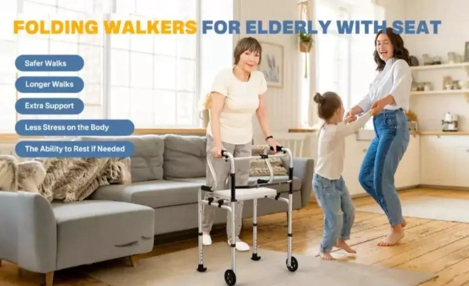 Open Box ElphGuard 4in1 Walkers for Seniors, Front Wheeled Walker, 2 Wheel Standard Walker by Selzalot