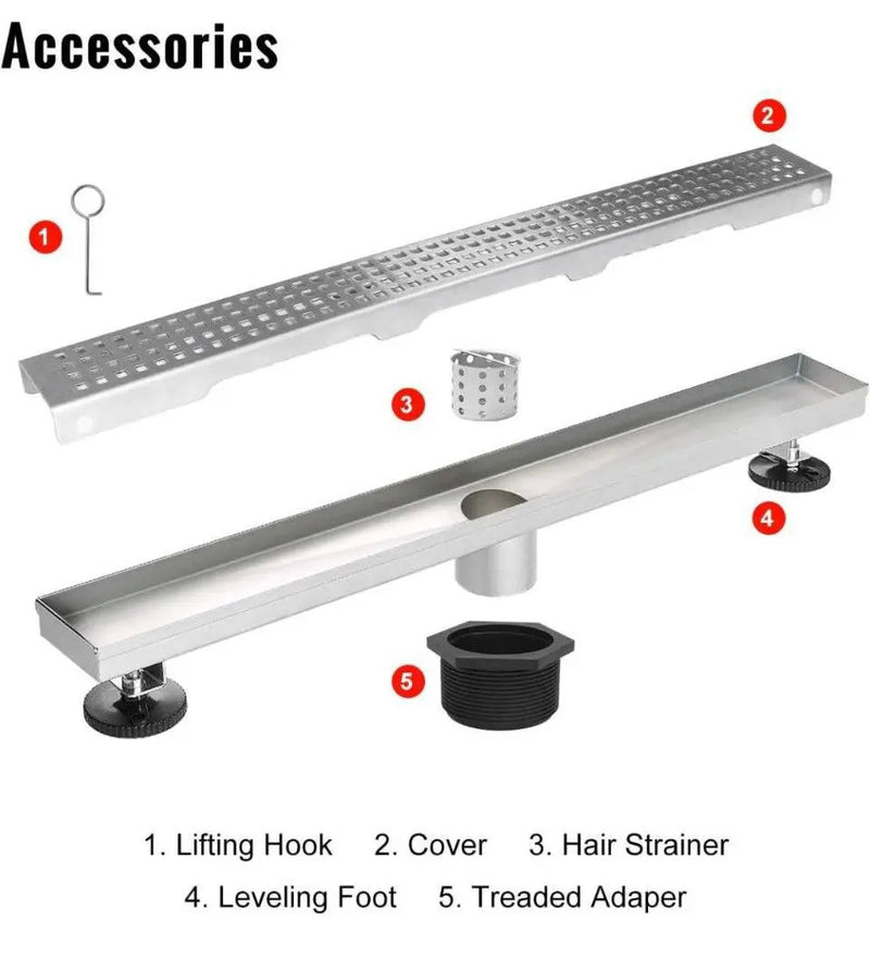 SaniteModar Linear Shower Drain, Shower Drain 60 inch with Removable Square Hole Panel, AISI Brushed 304 Stainless Steel Shower Floor Linear Drain wit by Selzalot