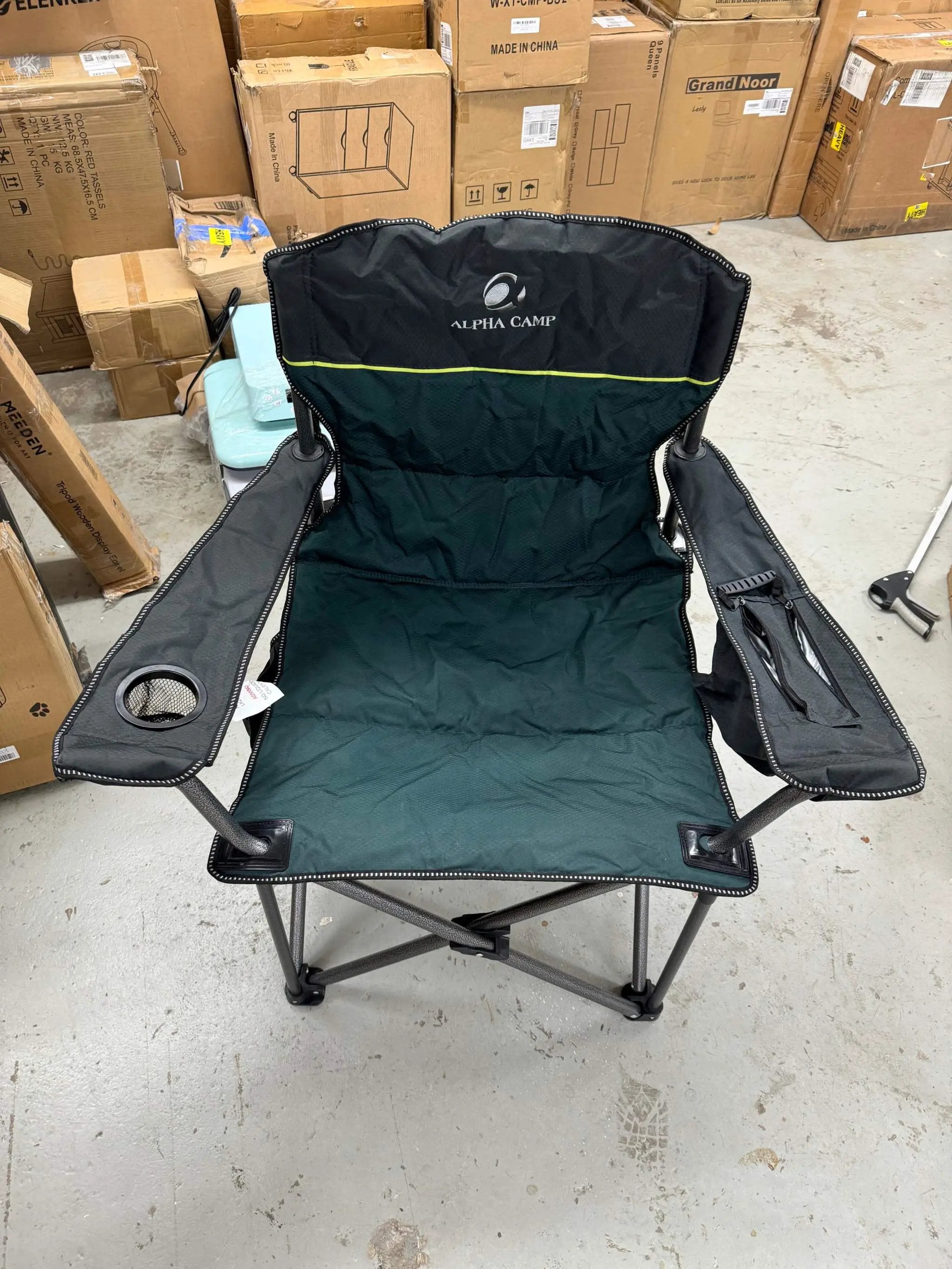 ALPHA CAMP Oversized Heavy Duty Lawn Chair with Cooler Bag Support 450 LBS Steel Frame Camping Folding Collapsible Padded Quad Lumbar Back Arm Chair f by Selzalot