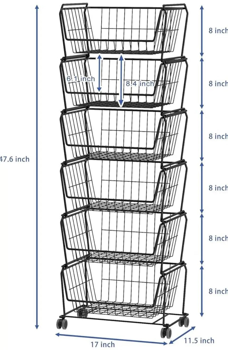 Open box PUSDON Stackable Metal Storage Carts, Dual Use Shelf for Kitchen Fruit Vegetable Baskets with Wheels, Storage Rack for Living Room, Home & Of by Selzalot
