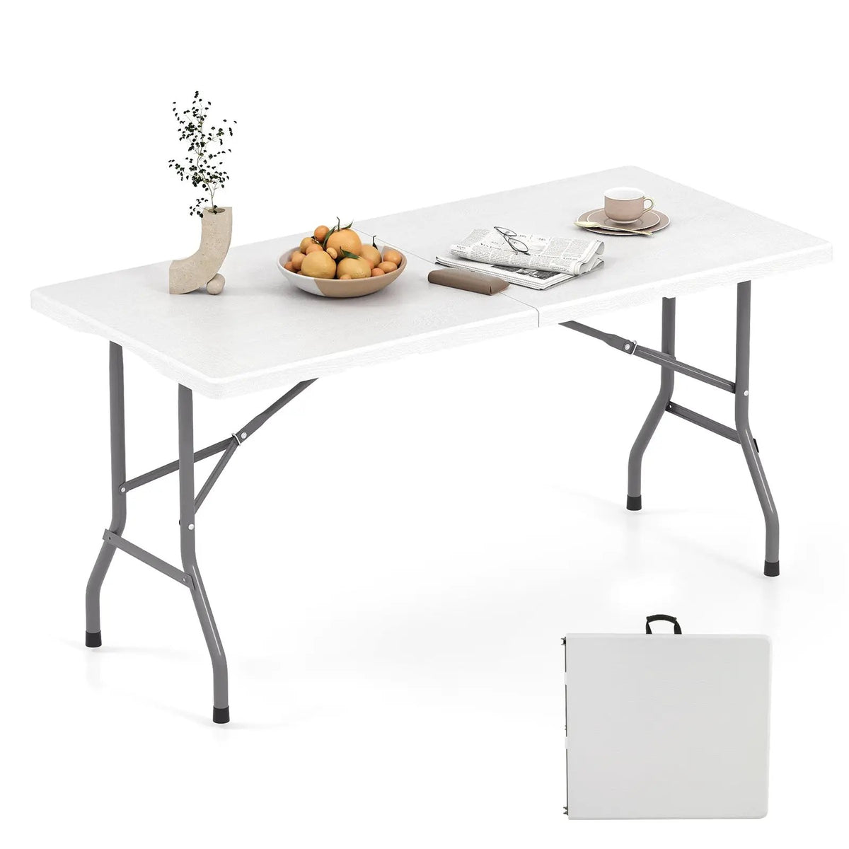 5FT Folding Picnic Table with Wood Grain HDPE Tabletop and Non-slip Foot Pads, photo 7 of 7