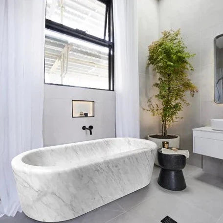 Imperial White Marble Bathtub Hand-carved from Solid Marble Block (W)32" (L)70" (H)20" by GobekDesign