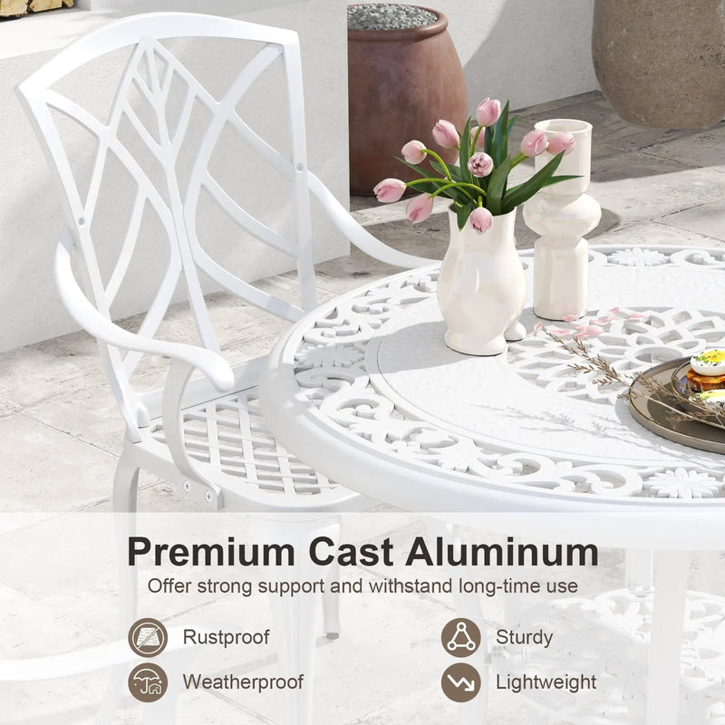 5 Piece Patio Cast Aluminum Dining Table Chair Set Bistro Set with Umbrella Hole-White by DirectDeals