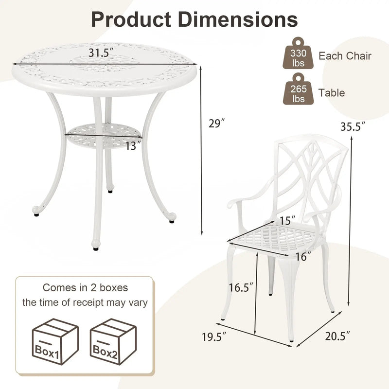 5 Piece Patio Cast Aluminum Dining Table Chair Set Bistro Set with Umbrella Hole-White by DirectDeals