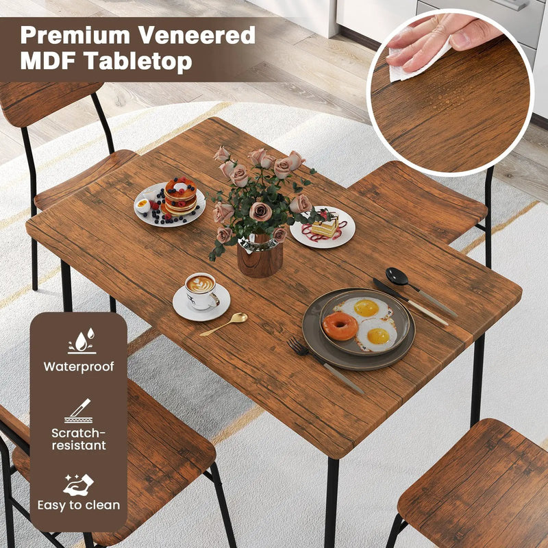 5-Piece Table Set for 4 with Metal Frame and Storage Rack-Brown by DirectDeals
