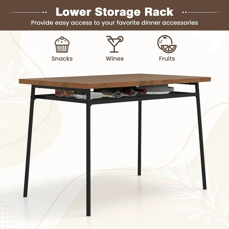 5-Piece Table Set for 4 with Metal Frame and Storage Rack-Brown by DirectDeals