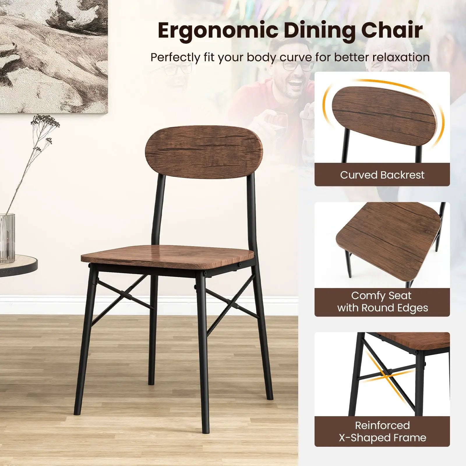5 Piece Dining Table Set Rectangular with Backrest and Metal Legs for Breakfast Nook-Rustic Brown by DirectDeals