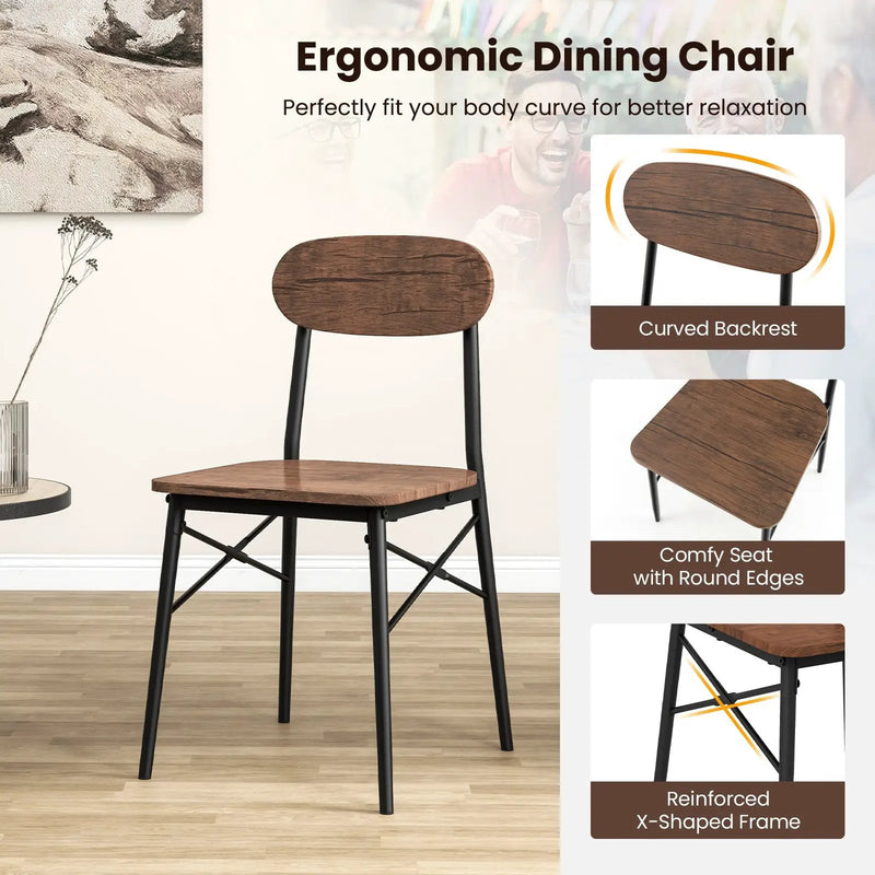5 Piece Dining Table Set Rectangular with Backrest and Metal Legs for Breakfast Nook-Rustic Brown by DirectDeals