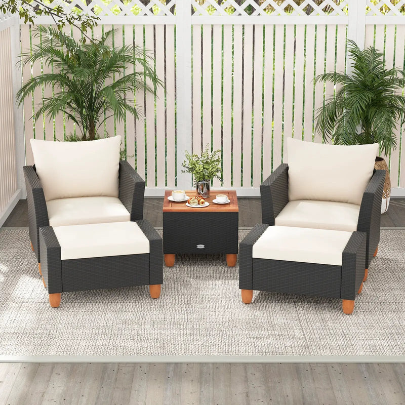 5 Pieces Patio Furniture Set with Loveseat and Armchairs for Porch-White by DirectDeals