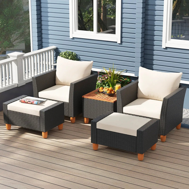 5 Pieces Patio Furniture Set with Loveseat and Armchairs for Porch-White by DirectDeals