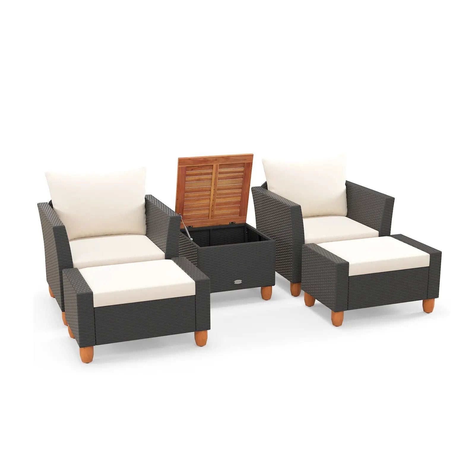5 Pieces Patio Furniture Set with Loveseat and Armchairs for Porch-White by DirectDeals